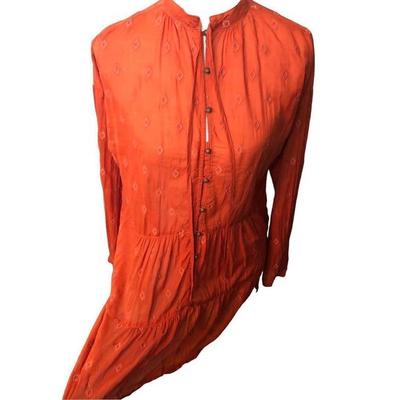 Anthropologie Pilcro harvest orange tiered tunic with metal button accents down - Picture 5 of 16